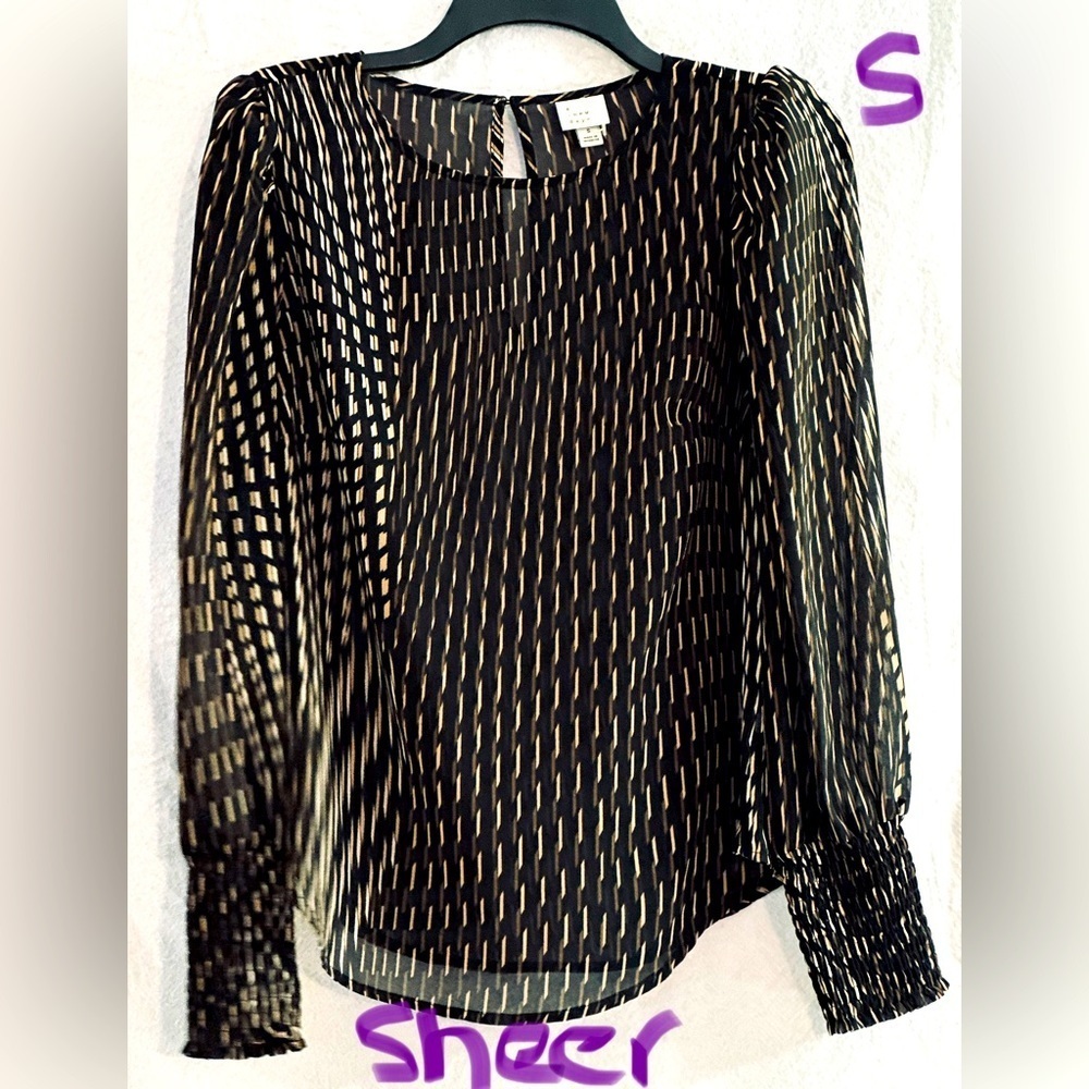 LADIES SHEER BROWN, WHITE & BLACK TOP